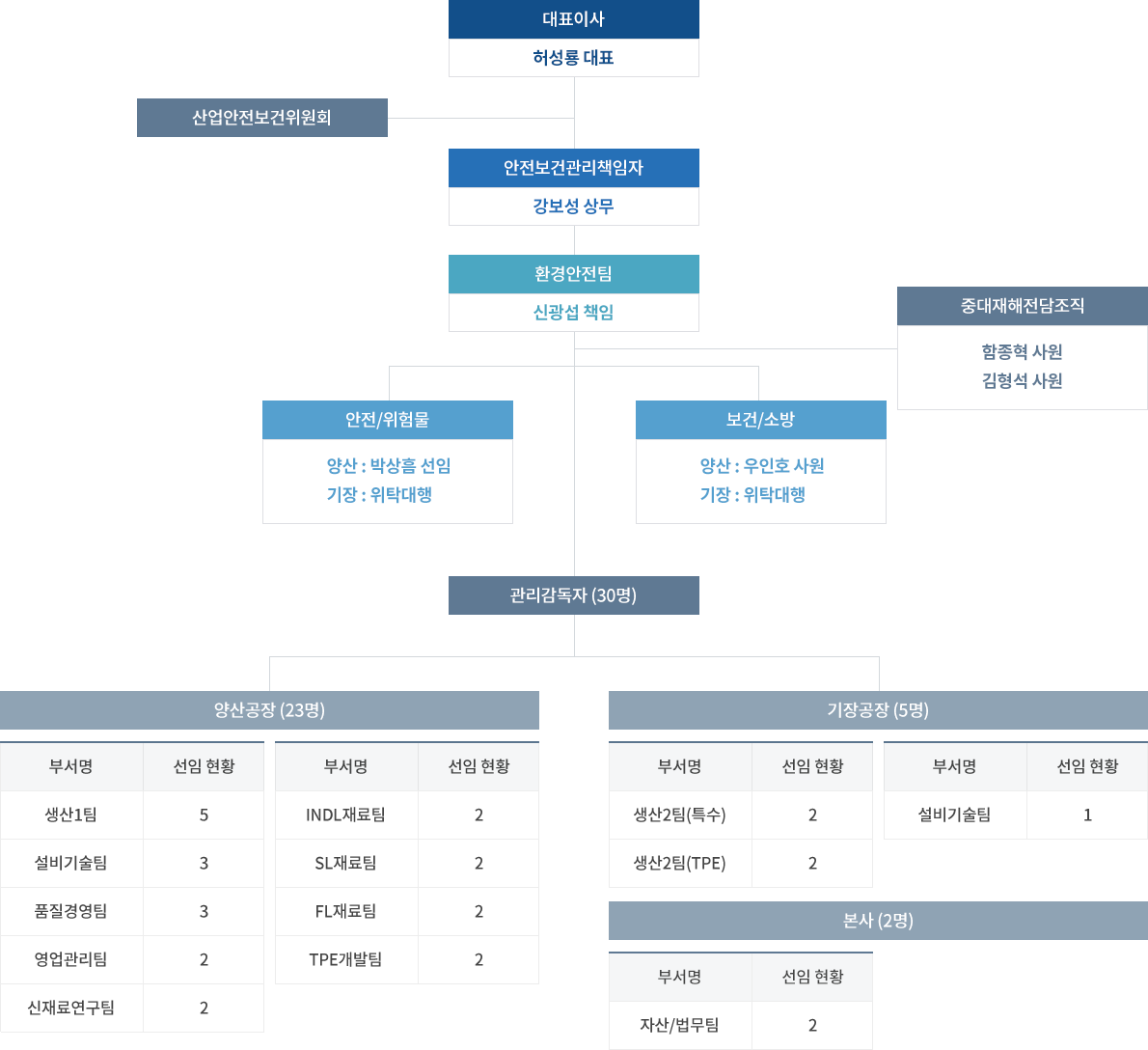 안전보건경영 전담 조직도